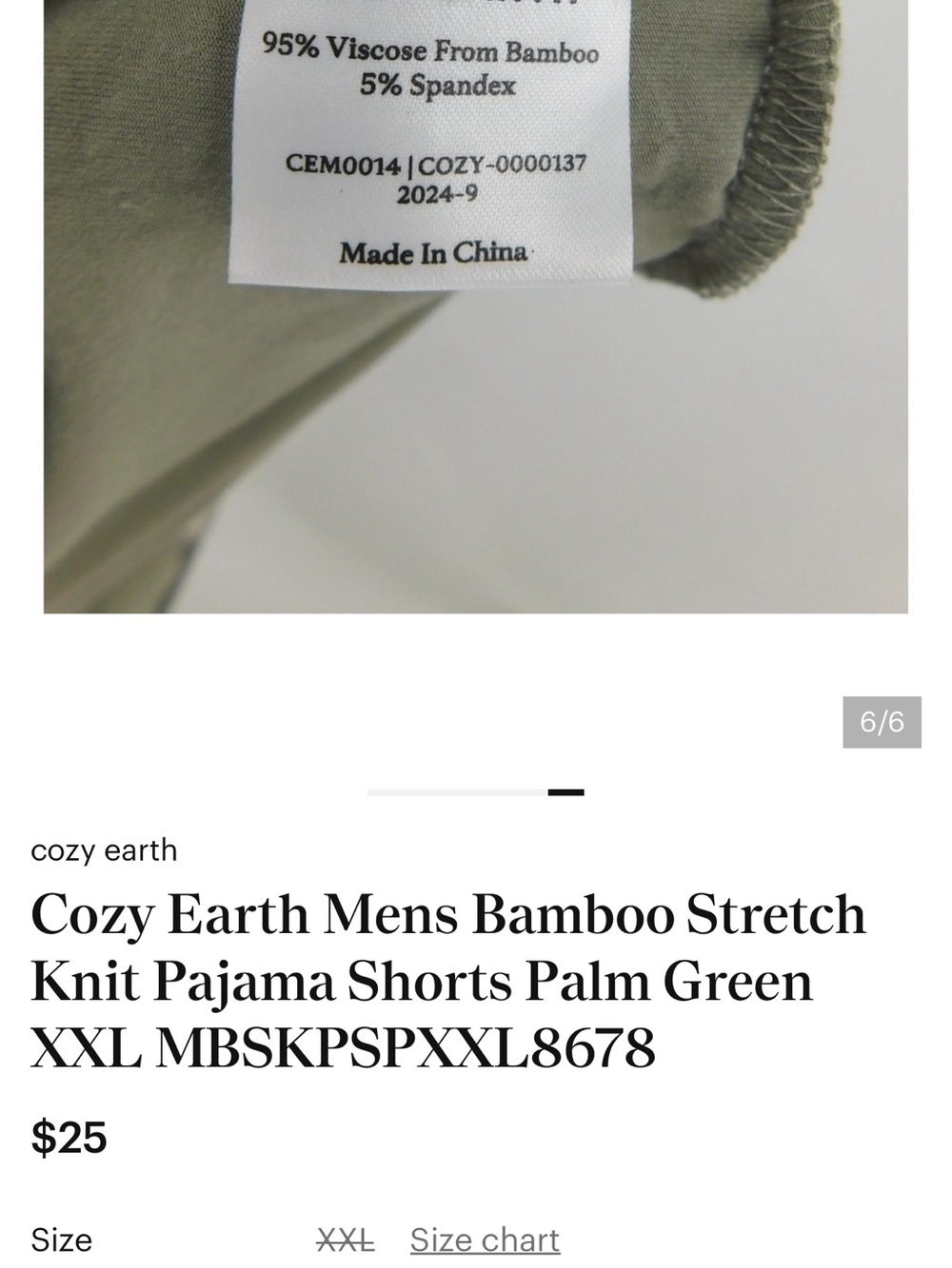 Cozy Earth Mens Bamboo Stretch
Knit Pajama Shorts Palm Green
XXL MBSKPSPXXL8678 - Picture 7 of 7